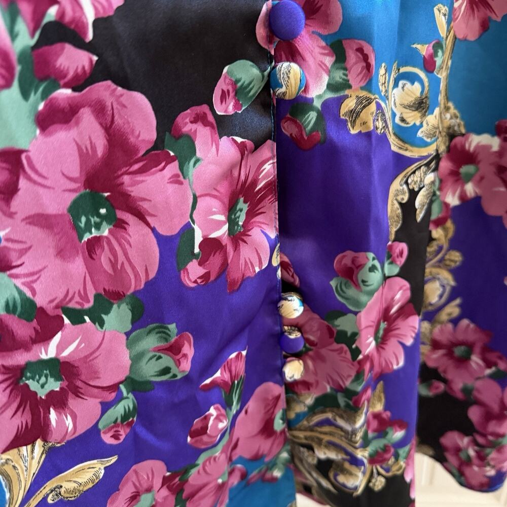 Vintage Solange Satin Nightgown House Dress Multi Color Floral Women's Sz 26/28 - Picture 7 of 11